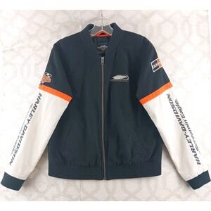 Harley Davidson Screaming Eagle Jacket Mens Small Black Beige Orange Full Zip